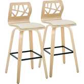 Folia 30" Swivel Bar Stool in Natural Wood & Cream Leatherette with Black Footrest (Set of 2)